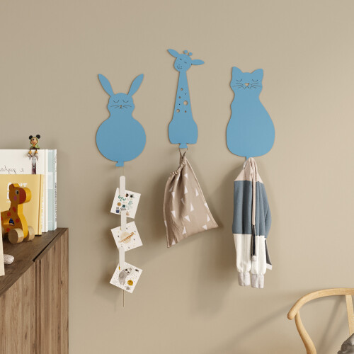 Animal Kingdom Metal Wall Hangers - Blue (Set of 3) - 1