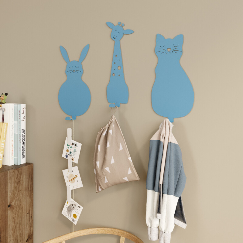 Animal Kingdom Metal Wall Hangers - Blue (Set of 3) - 3