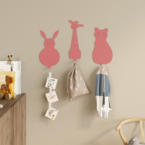 Animal Kingdom Metal Wall Hangers - Pink (Set of 3) - 1