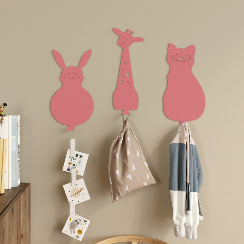 Animal Kingdom Metal Wall Hangers - Pink (Set of 3) - 2