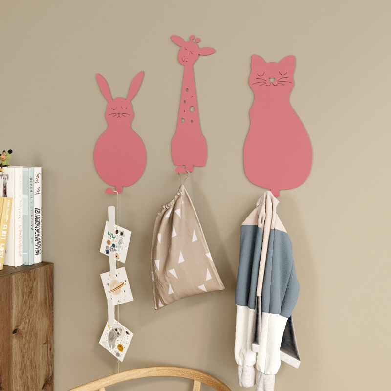 Animal Kingdom Metal Wall Hangers - Pink (Set of 3) - 3