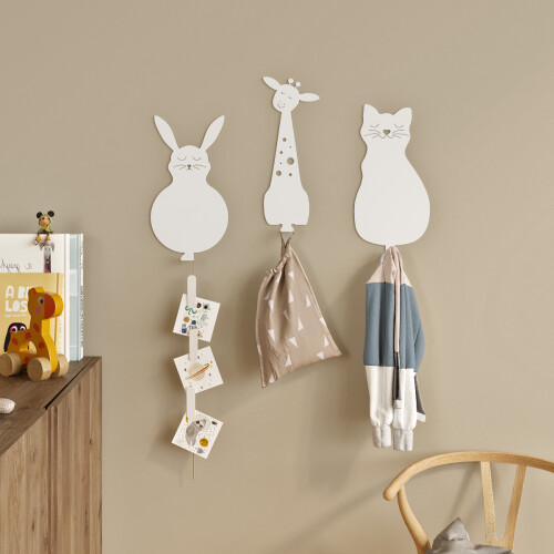 Animal Kingdom Metal Wall Hangers - White (Set of 3) - 1