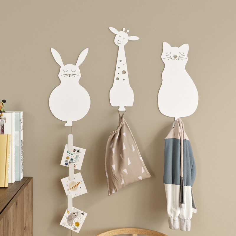 Animal Kingdom Metal Wall Hangers - White (Set of 3) - 2