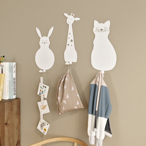 Animal Kingdom Metal Wall Hangers - White (Set of 3) - 3