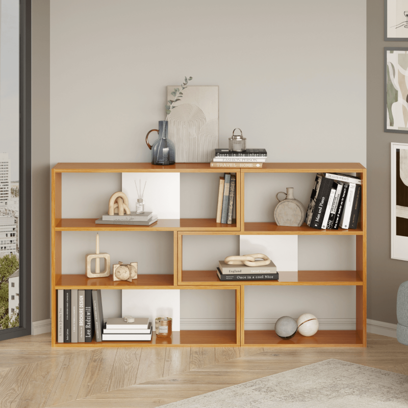 Aruba 6-Cube Horizontal Dual-Color Bookcase - Bamboo/White - 1