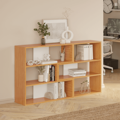 Aruba 6-Cube Horizontal Dual-Color Bookcase - Bamboo/White - 2