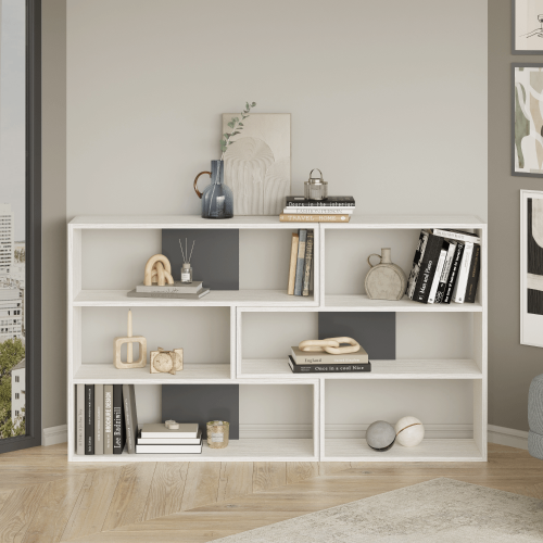 Aruba 6-Cube Horizontal Dual-Color Bookcase - Bianco/Anthracite 