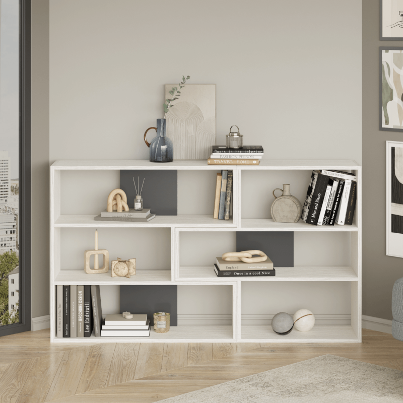 Aruba 6-Cube Horizontal Dual-Color Bookcase - Bianco/Anthracite - 1