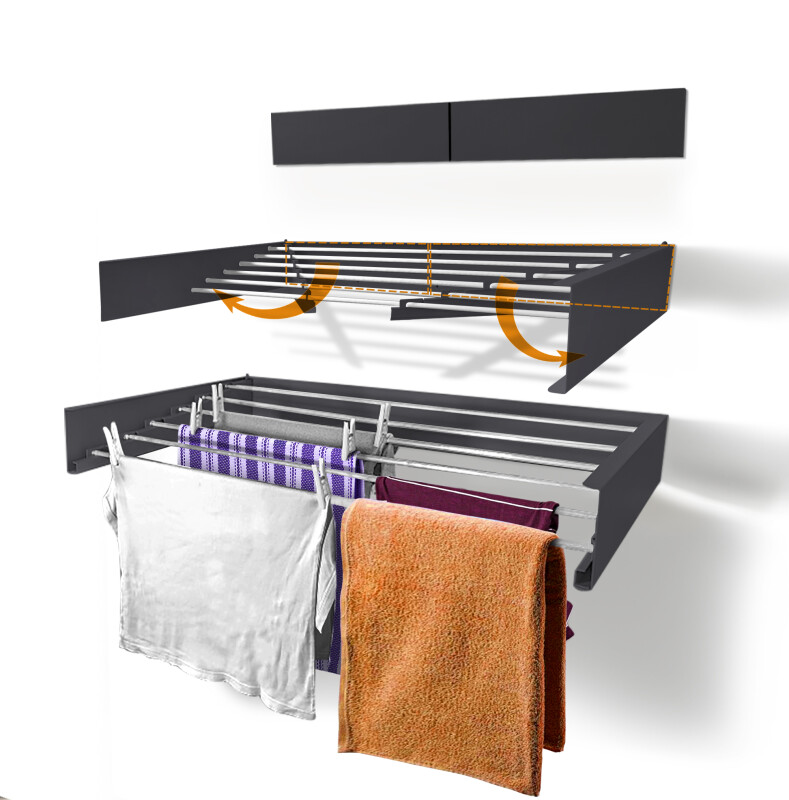 40”/100cm Belize Wall-Mounted Retractable Laundry Drying Rack - Industrial Gray - 1