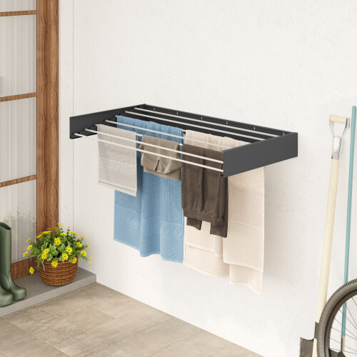 47”/120cm Belize Wall-Mounted Retractable Laundry Drying Rack - Industrial Gray - 2