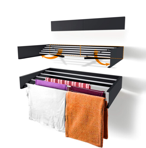 28”/70cm Belize Wall-Mounted Retractable Laundry Drying Rack - Industrial Gray - 1