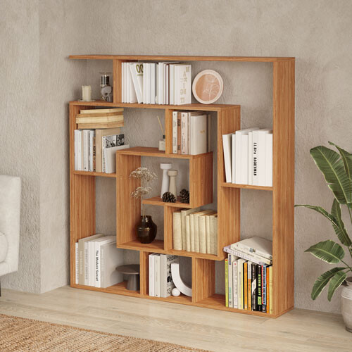 Granada Modern Labyrinth Bookcase - Dark Bamboo 