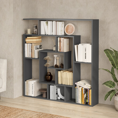 Granada Modern Labyrinth Bookcase - Gray Oak - 1