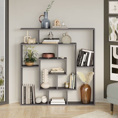 Granada Modern Labyrinth Bookcase - Gray Oak - 3