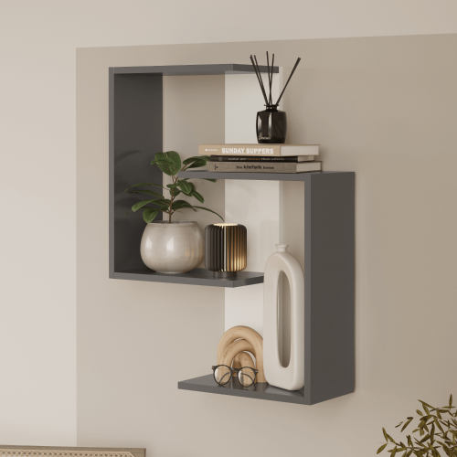 Lisbon 3-Tier Contemporary Wall Shelf - Anthracite/White 