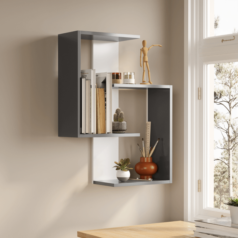 Lisbon 3-Tier Contemporary Wall Shelf - Anthracite/White - 2