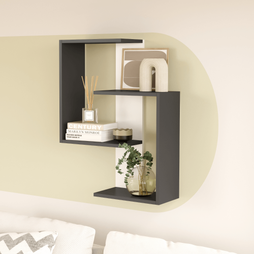 Lisbon 3-Tier Contemporary Wall Shelf - Anthracite/White - 3