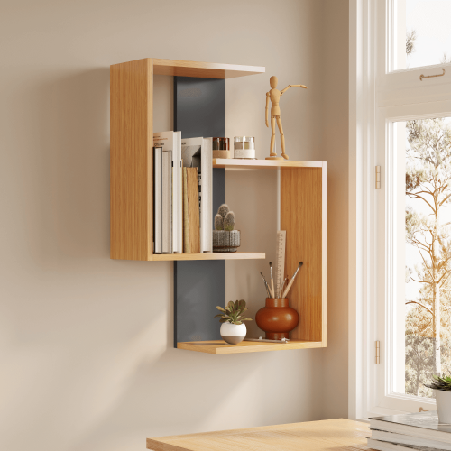 Lisbon 3-Tier Contemporary Wall Shelf - Bamboo/Anthracite - 2