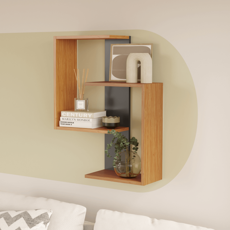 Lisbon 3-Tier Contemporary Wall Shelf - Bamboo/Anthracite - 3