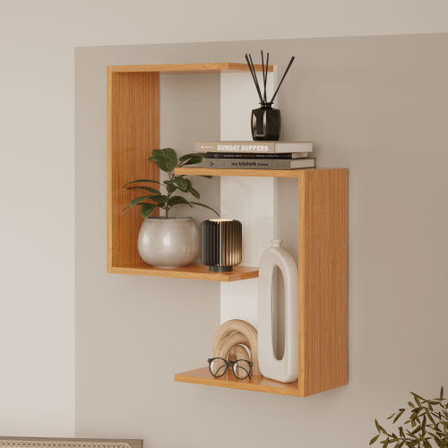 Lisbon 3-Tier Contemporary Wall Shelf - Bamboo/White - 1