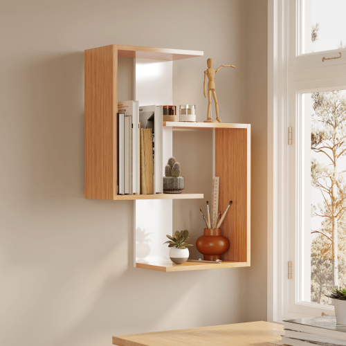 Lisbon 3-Tier Contemporary Wall Shelf - Bamboo/White - 2