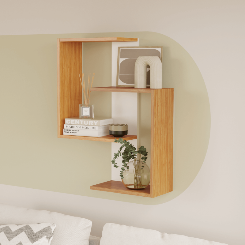 Lisbon 3-Tier Contemporary Wall Shelf - Bamboo/White - 3