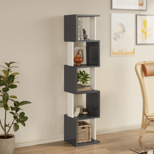 Milan 5-Tier Dual-Color Bookcase - Anthracite/White - 1