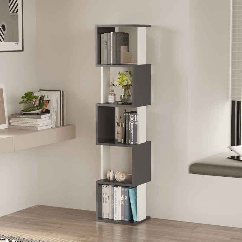 Milan 5-Tier Dual-Color Bookcase - Anthracite/White - 2