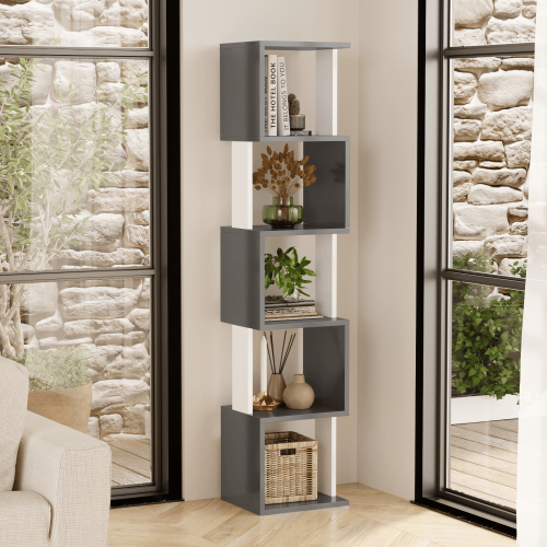 Milan 5-Tier Dual-Color Bookcase - Anthracite/White - 3