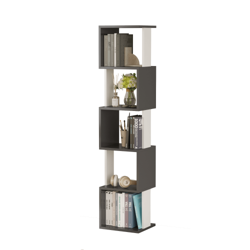 Milan 5-Tier Dual-Color Bookcase - Anthracite/White - 4