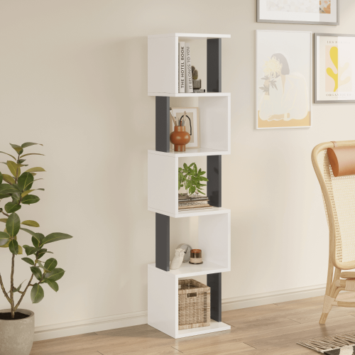 Milan 5-Tier Dual-Color Bookcase - White/Anthracite 