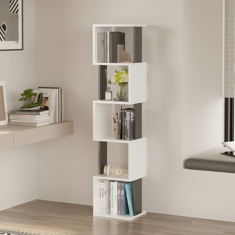 Milan 5-Tier Dual-Color Bookcase - White/Anthracite - 2