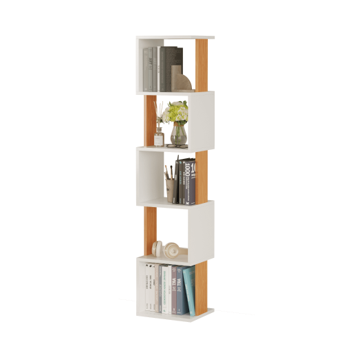 Milan 5-Tier Dual-Color Bookcase - White/Bamboo - 4