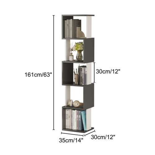 Milan 5-Tier Dual-Color Bookcase - White/Bamboo - 5