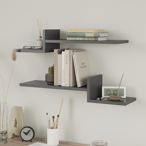 Mykonos Contemporary Wall Shelf - 2-Pack - Anthracite 