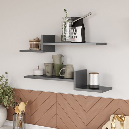 Mykonos Contemporary Wall Shelf - 2-Pack - Anthracite - 2