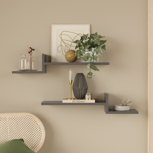 Mykonos Contemporary Wall Shelf - 2-Pack - Anthracite - 3