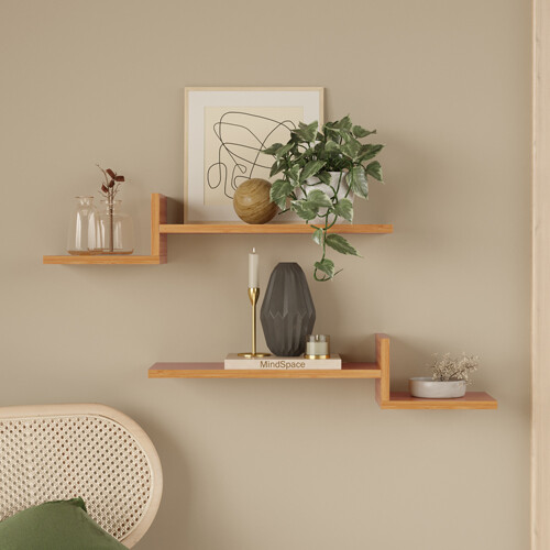 Mykonos Contemporary Wall Shelf - 2-Pack - Bamboo - 3