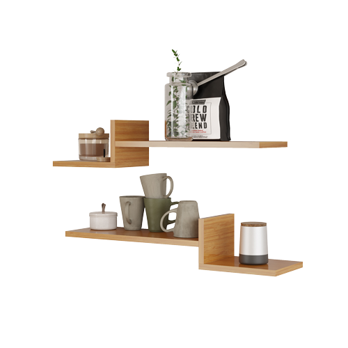 Mykonos Contemporary Wall Shelf - 2-Pack - Bamboo - 4