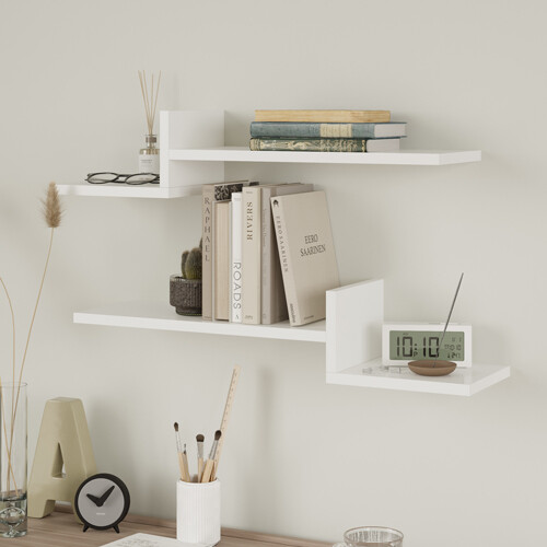 Mykonos Contemporary Wall Shelf - 2-Pack - White - 1