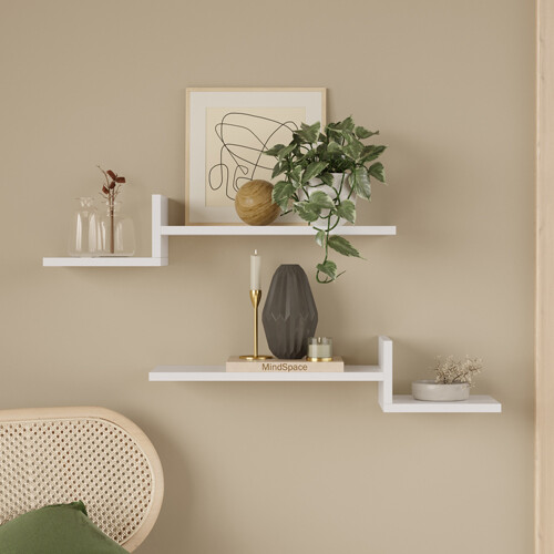 Mykonos Contemporary Wall Shelf - 2-Pack - White - 3