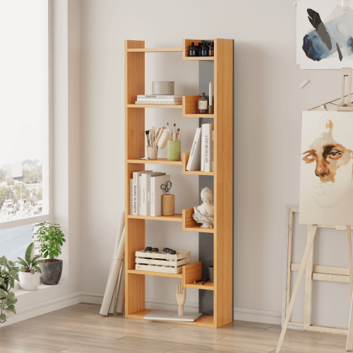 Palermo 6-Tier Dual-Color Bookcase - Bamboo/Anthracite 