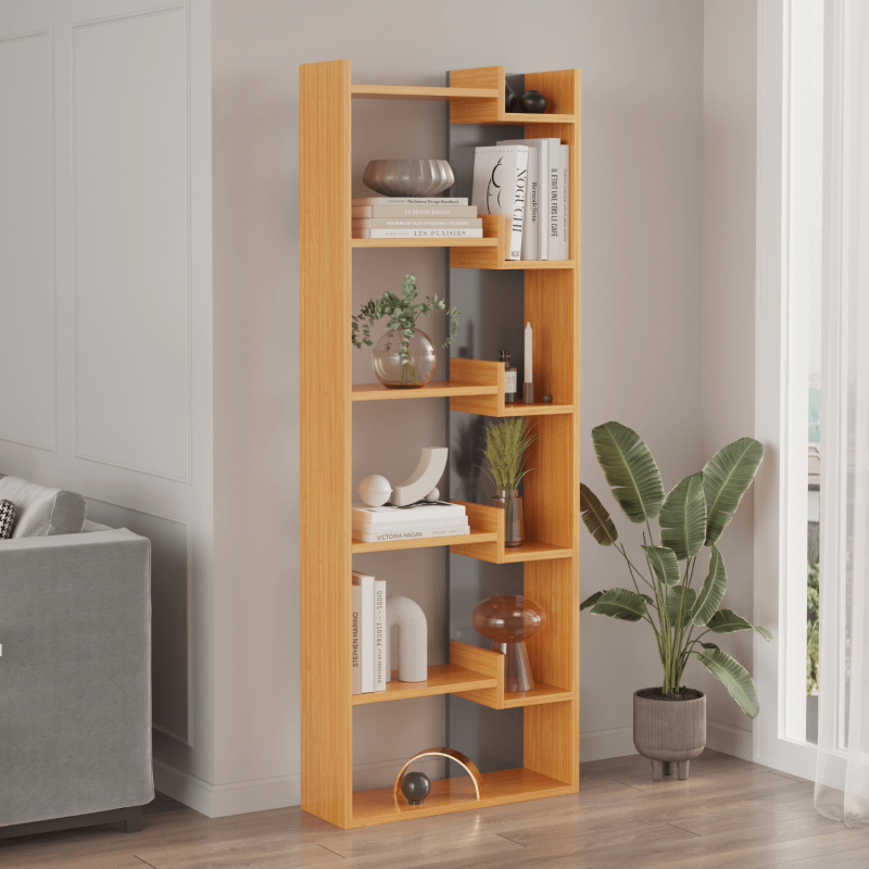 Palermo 6-Tier Dual-Color Bookcase - Bamboo/Anthracite - 2