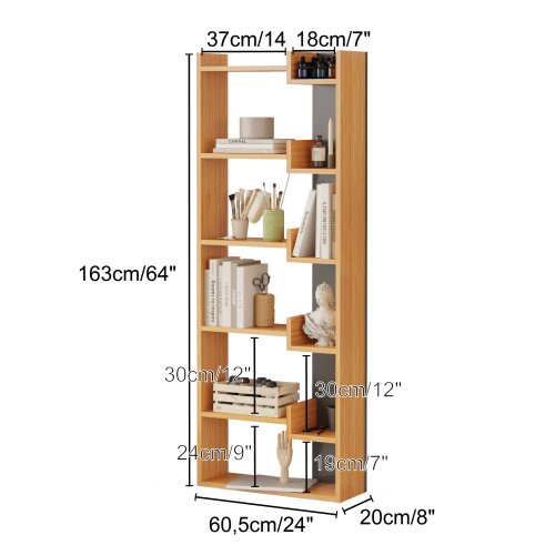 Palermo 6-Tier Dual-Color Bookcase - Bamboo/Anthracite - 5