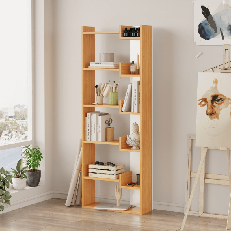 Palermo 6-Tier Dual-Color Bookcase - Bamboo/White - 1