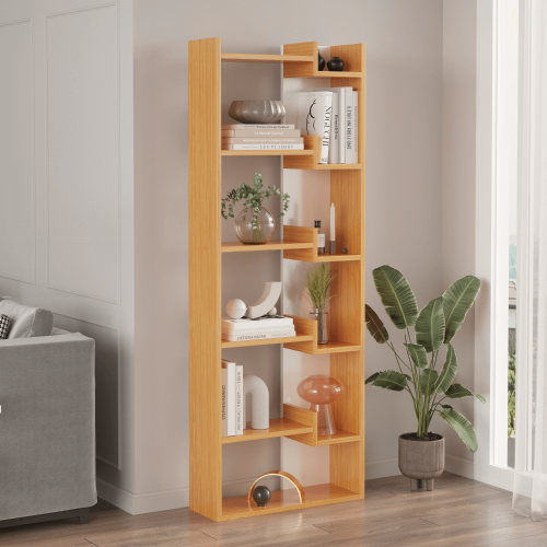 Palermo 6-Tier Dual-Color Bookcase - Bamboo/White - 2