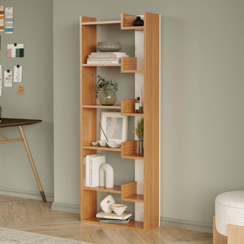 Palermo 6-Tier Dual-Color Bookcase - Bamboo/White - 3