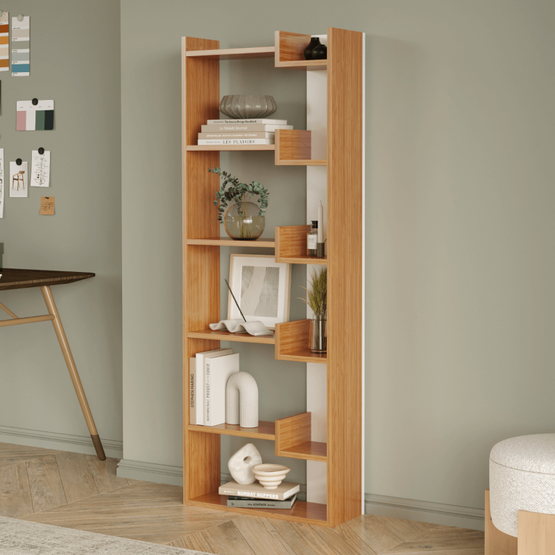 Palermo 6-Tier Dual-Color Bookcase - Bamboo/White - 3