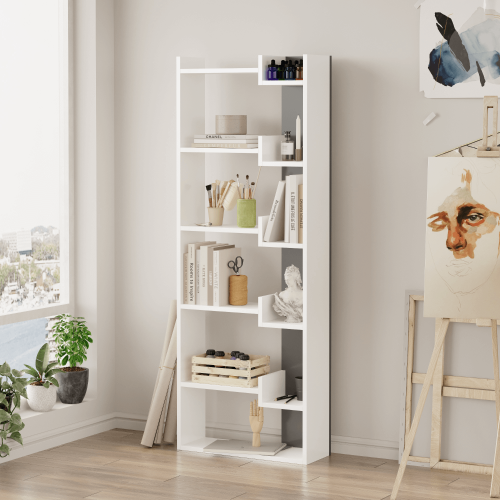 Palermo 6-Tier Dual-Color Bookcase - White/Anthracite 