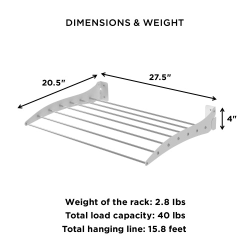 28”/70cm Roma Çamaşır Kurutma Askısı Duvara Monte Katlanabilir Kurutmalık - Beyaz - 14